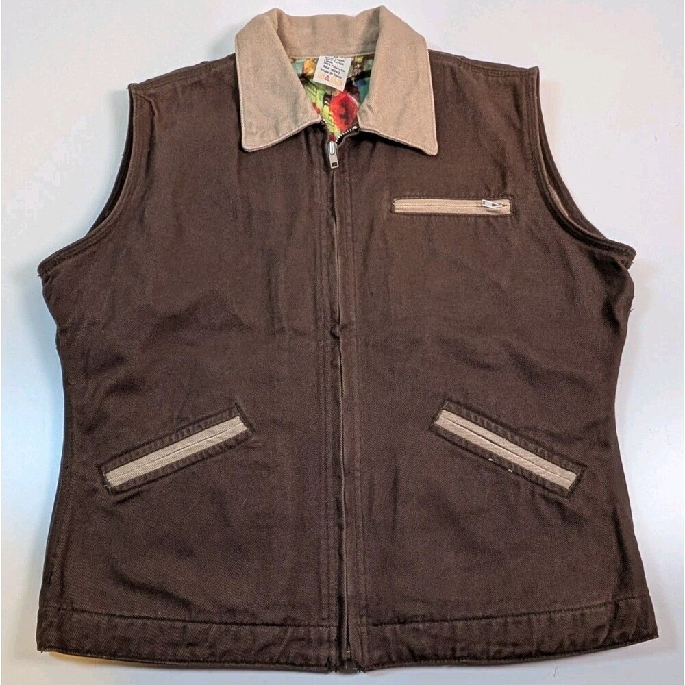 Ethyl Rodeo Star Cowgirl brown tan Denim Vest zip front size Medium